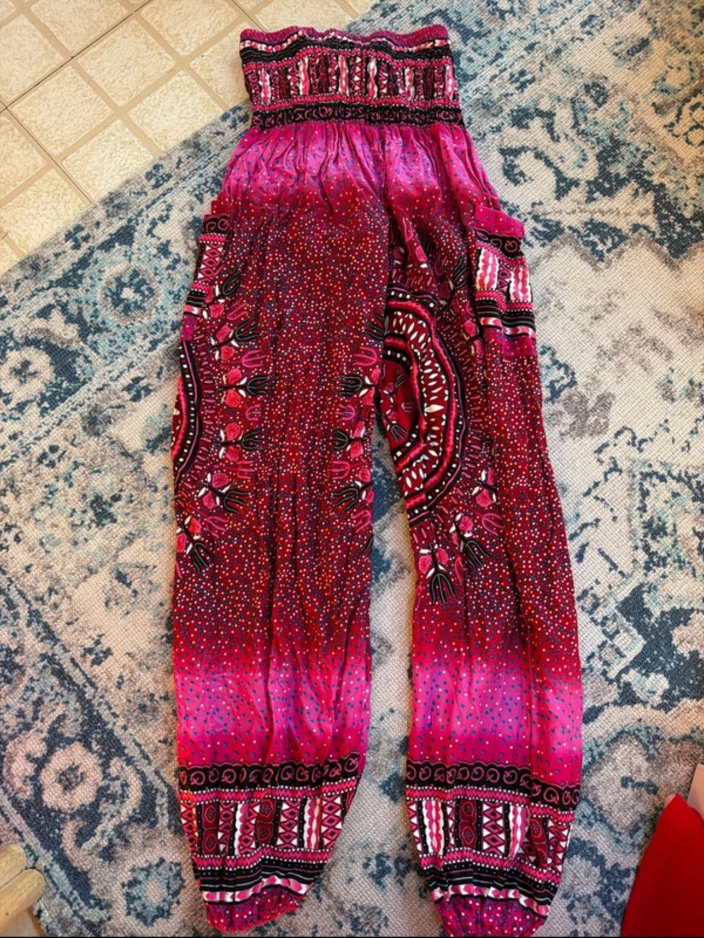 Source Unknown Fuchsia Printed Wide-Leg Harem Pants